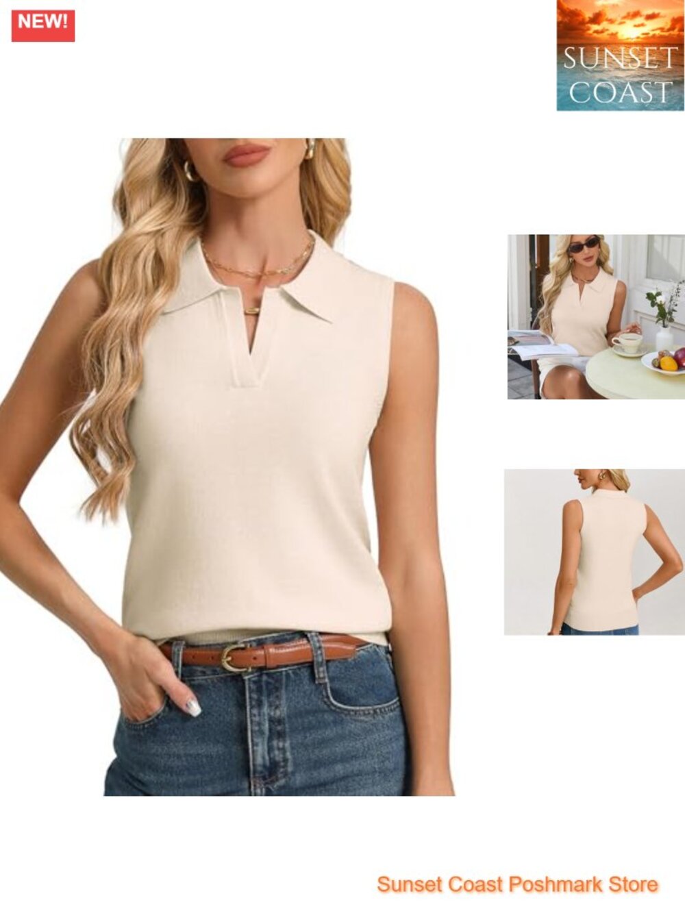 Wool Blend Sleeveless Polo Sweater Vest Knit Tank Top Lightweight
